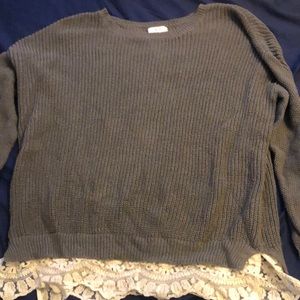 Pins and needles olive green lace trim sweater